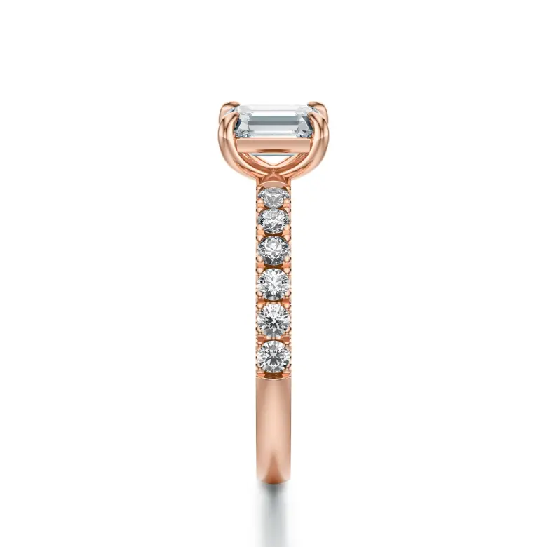 Pierścionek z diamentem szlif szmaragdowy różowe złoto SBPZ_061